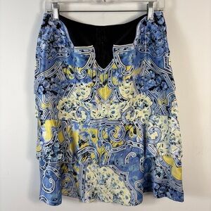 Carlisle Blue and Yellow Patterned Silk Midi Skirt 10